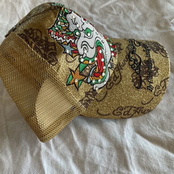 SALE!!! Ed Hardy Gold Trucker Hat with Dragon Design - Picture 2 of 7